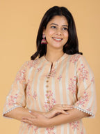 Aramya Straight Soft Cotton Floral Print Women's Kurta - Off White | Grocsy
