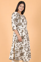 Aramya A-line Linen Cotton Floral Print Women's Kurta - White | Grocsy