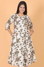 Aramya A-line Linen Cotton Floral Print Women's Kurta - White | Grocsy