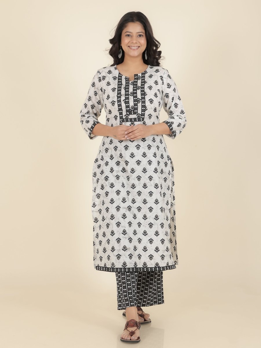 Aramya Straight Soft Cotton Ikat Print Women's Kurta Set - White | Grocsy
