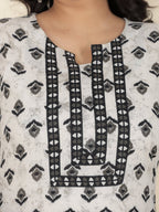 Aramya Straight Soft Cotton Ikat Print Women's Kurta Set - White | Grocsy