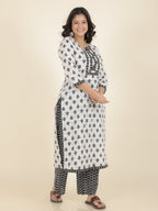 Aramya Straight Soft Cotton Ikat Print Women's Kurta Set - White | Grocsy