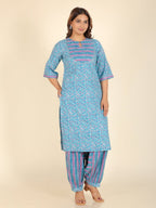 Aramya Straight Soft Cotton Floral Print Women's Kurta - Blue | Grocsy