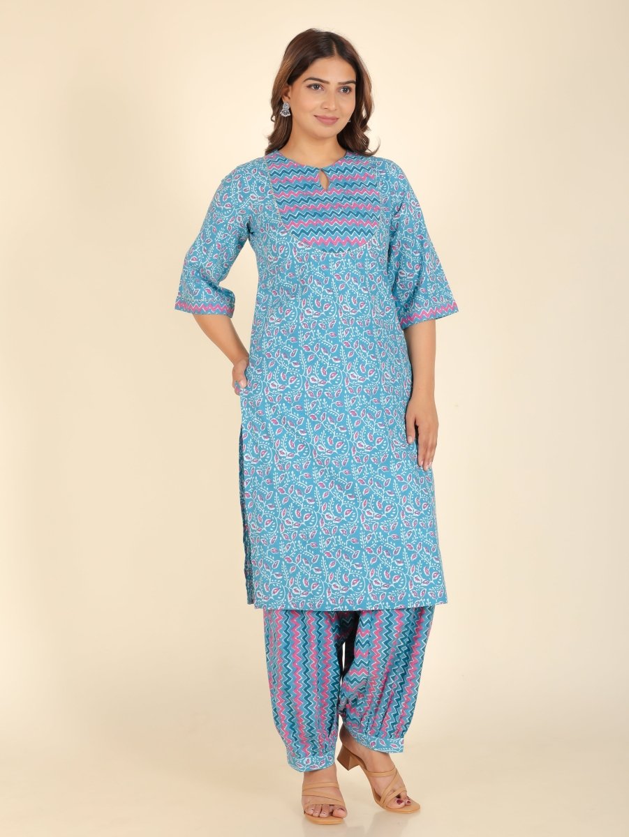Aramya Straight Soft Cotton Floral Print Women's Kurta - Blue | Grocsy