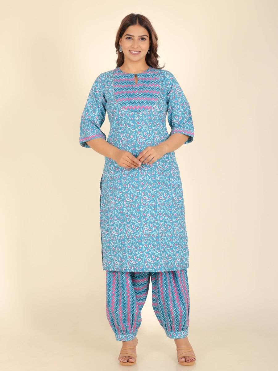 Aramya Straight Soft Cotton Floral Print Women's Kurta - Blue | Grocsy