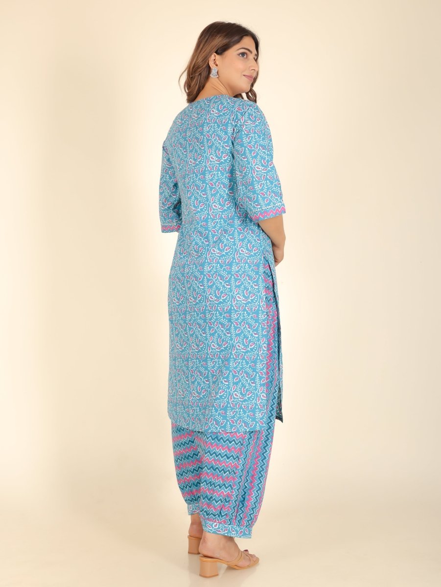 Aramya Straight Soft Cotton Floral Print Women's Kurta - Blue | Grocsy