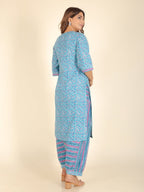 Aramya Straight Soft Cotton Floral Print Women's Kurta - Blue | Grocsy