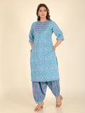 Aramya Straight Soft Cotton Floral Print Women's Kurta - Blue | Grocsy