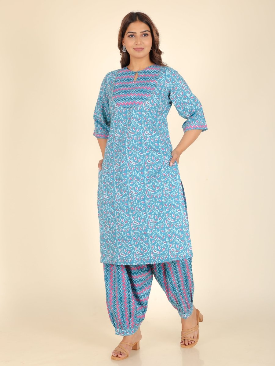 Aramya Straight Soft Cotton Floral Print Women's Kurta - Blue | Grocsy