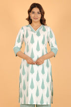 Aramya Straight Soft Cotton Floral Print Women's Kurta Set - White | Grocsy