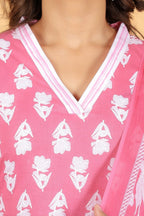 Aramya Straight Soft Cotton Floral Print Women's Kurta Set - Pink | Grocsy