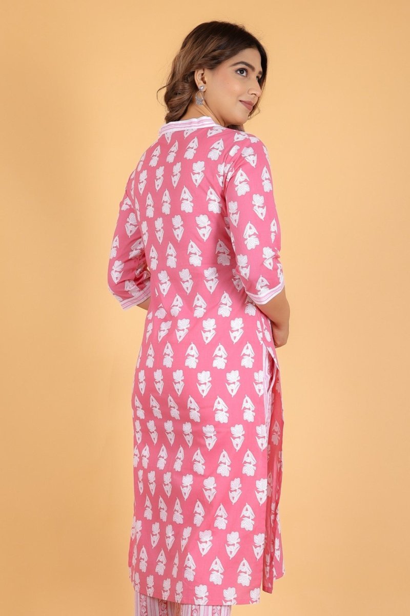Aramya Straight Soft Cotton Floral Print Women's Kurta Set - Pink | Grocsy