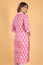 Aramya Straight Soft Cotton Floral Print Women's Kurta Set - Pink | Grocsy