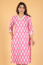 Aramya Straight Soft Cotton Floral Print Women's Kurta Set - Pink | Grocsy