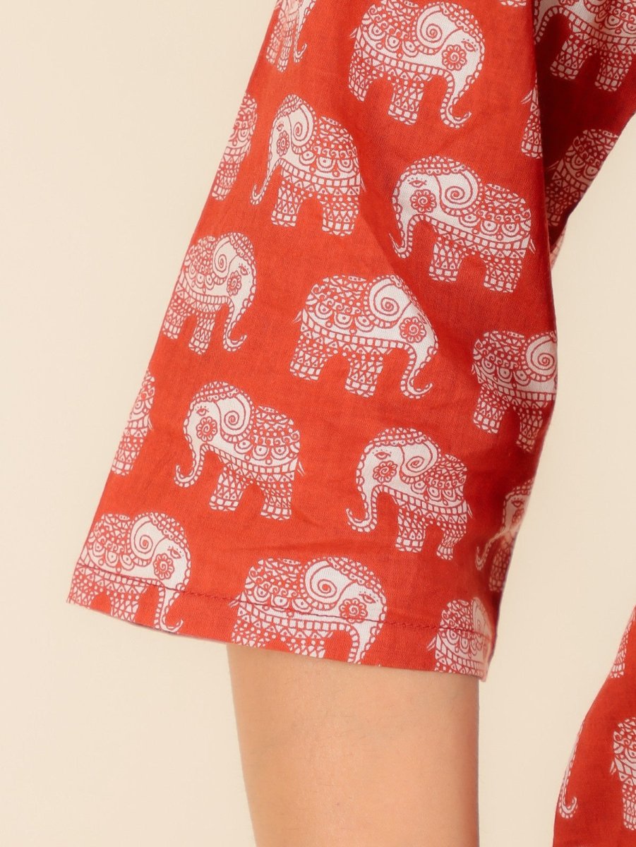 Aramya Straight Soft Cotton Animal Print Women's Kurta Set - Red | Grocsy