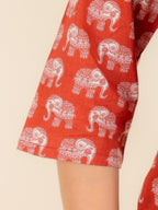Aramya Straight Soft Cotton Animal Print Women's Kurta - Red | Grocsy