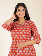 Aramya Straight Soft Cotton Animal Print Women's Kurta - Red | Grocsy