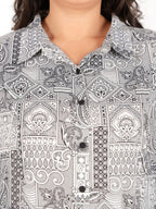 Aramya High Low Soft Cotton Patchwork Print Women's Kurta Set - Black | Grocsy