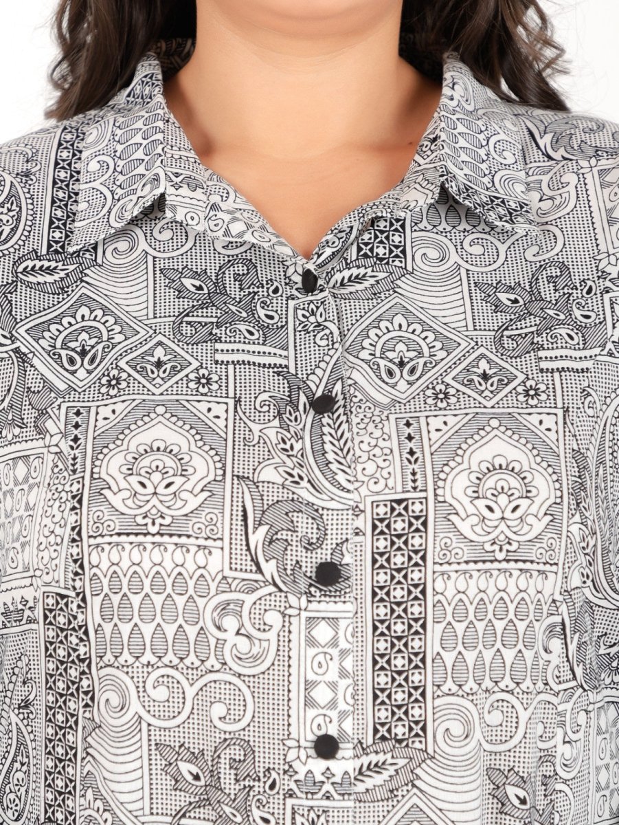 Aramya High Low Soft Cotton Patchwork Print Women's Kurta Set - Black | Grocsy
