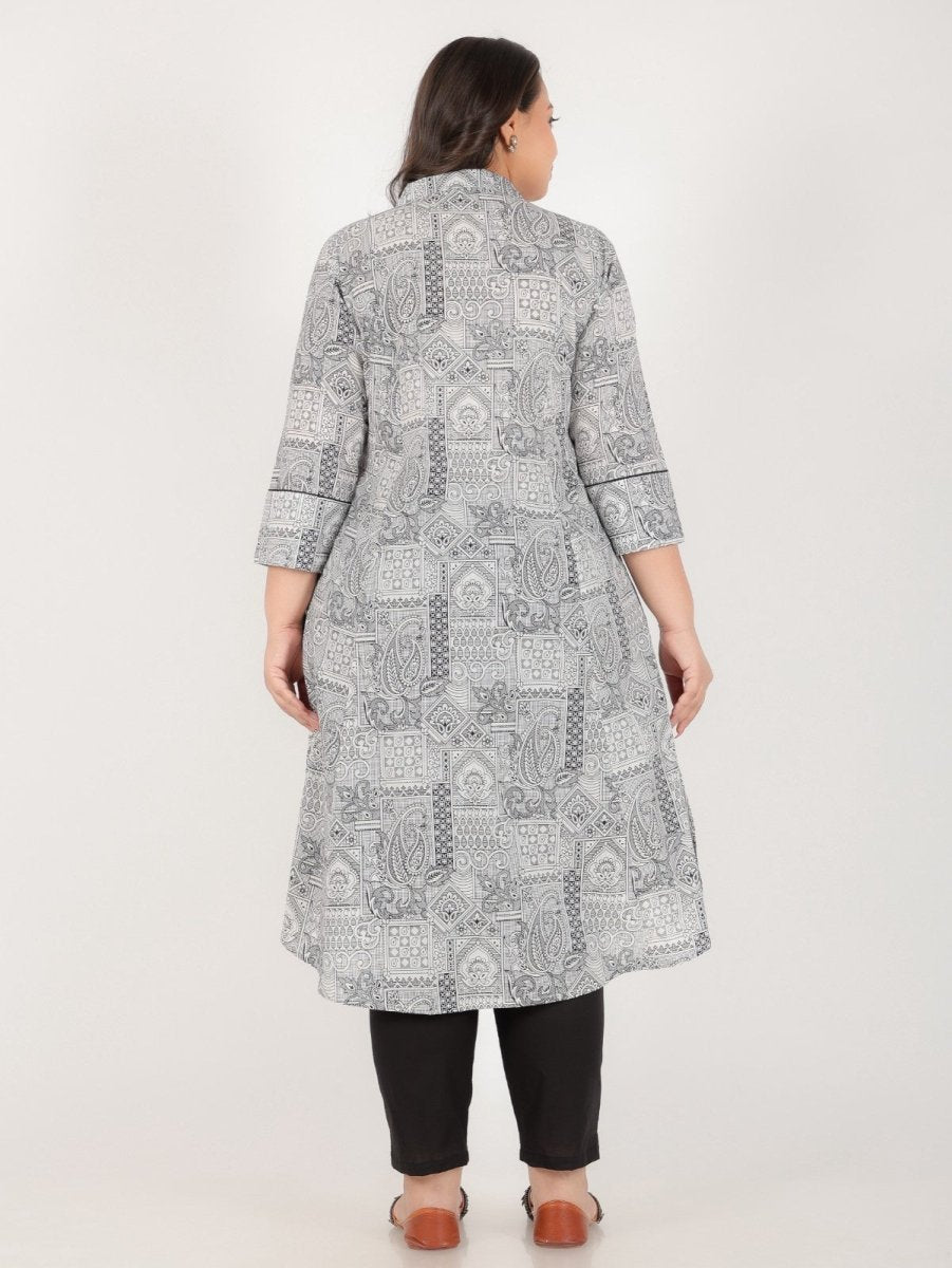 Aramya High Low Soft Cotton Patchwork Print Women's Kurta Set - Black | Grocsy