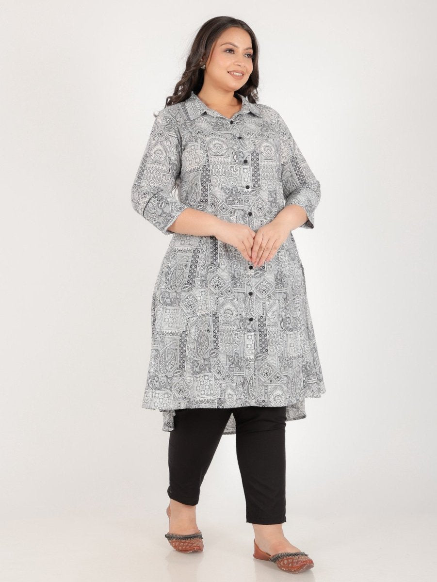 Aramya High Low Soft Cotton Patchwork Print Women's Kurta Set - Black | Grocsy