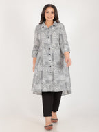 Aramya High Low Soft Cotton Patchwork Print Women's Kurta Set - Black | Grocsy