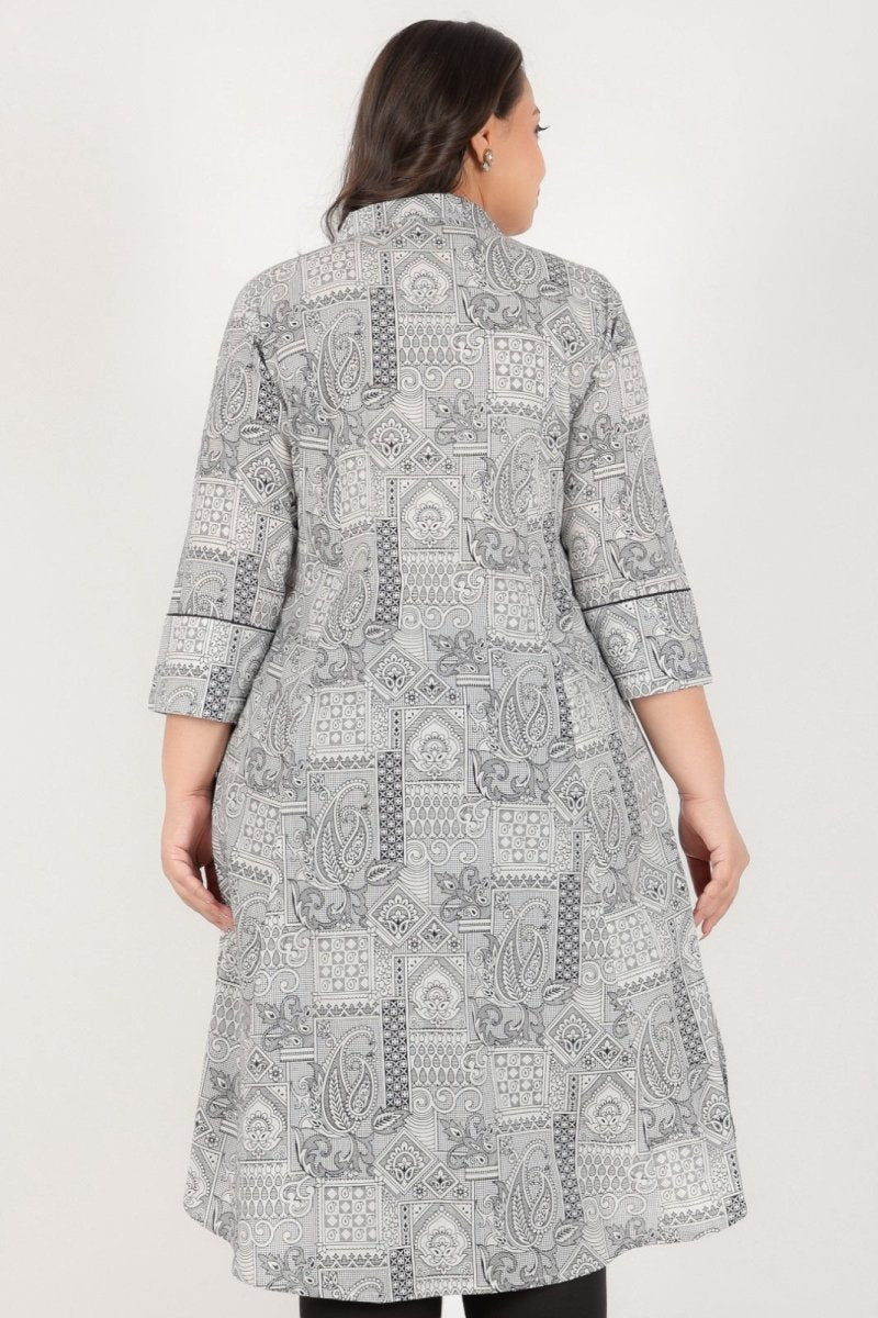 Aramya High Low Soft Cotton Patchwork Print Women's Kurta - Black | Grocsy