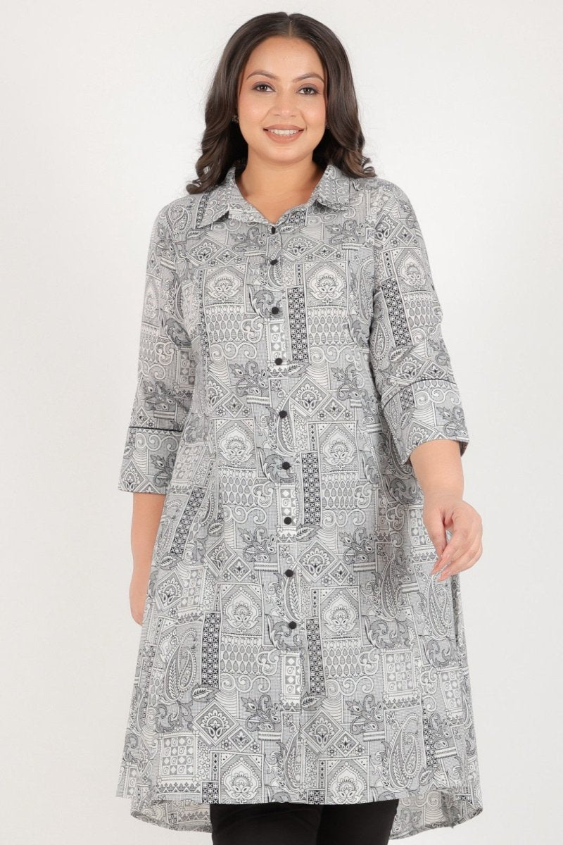 Aramya High Low Soft Cotton Patchwork Print Women's Kurta - Black | Grocsy
