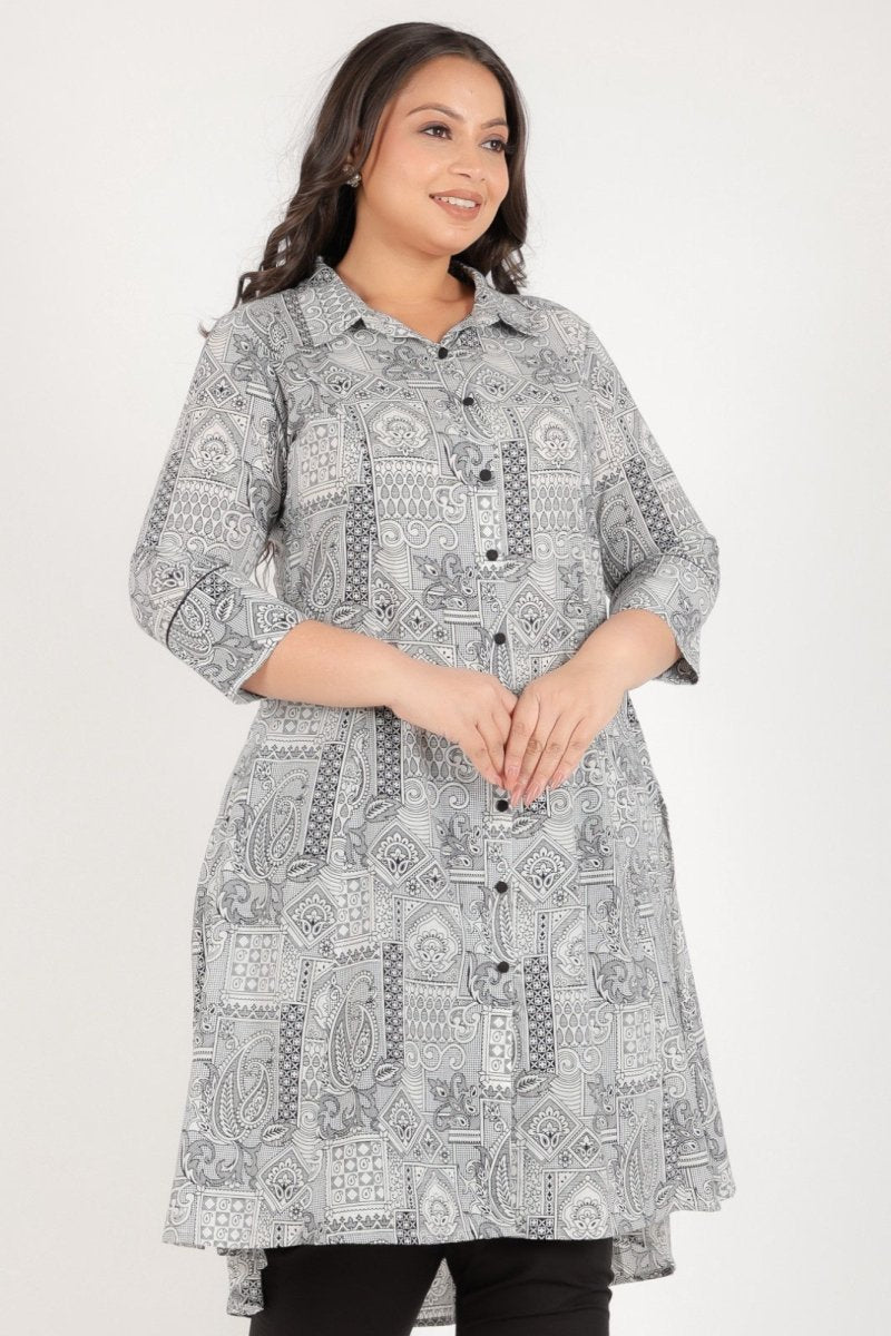 Aramya High Low Soft Cotton Patchwork Print Women's Kurta - Black | Grocsy