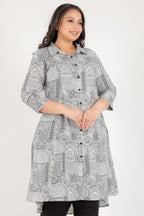 Aramya High Low Soft Cotton Patchwork Print Women's Kurta - Black | Grocsy