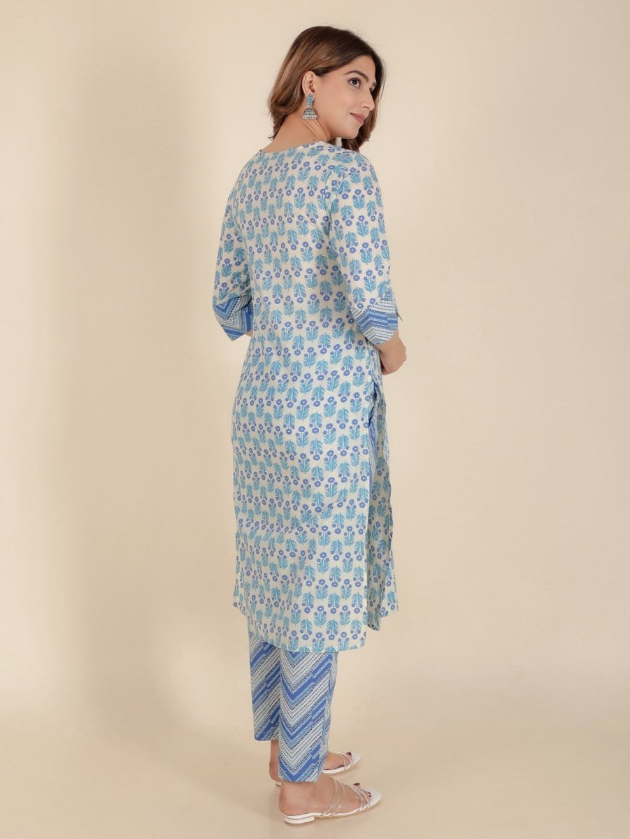 Aramya Straight Soft Cotton Floral Print Women's Kurta Set - White | Grocsy