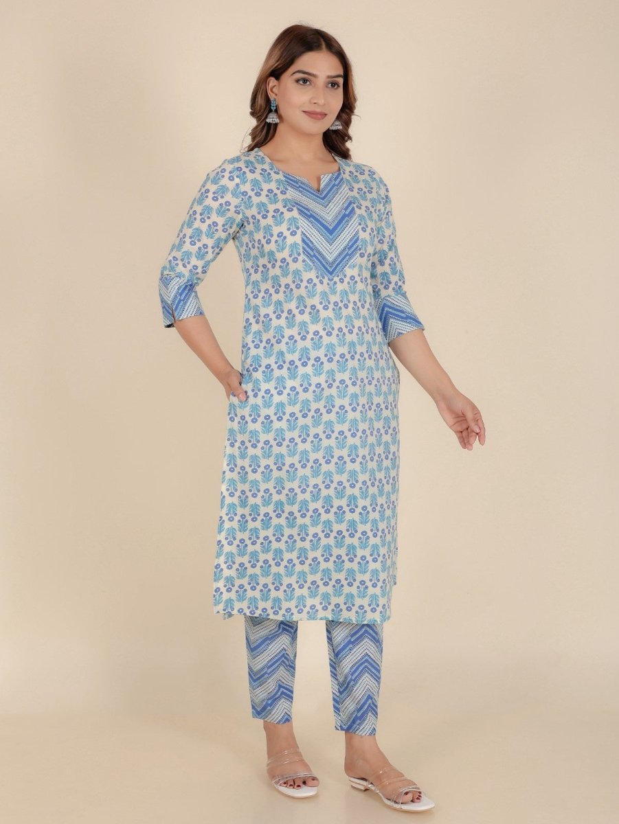 Aramya Straight Soft Cotton Floral Print Women's Kurta Set - White | Grocsy