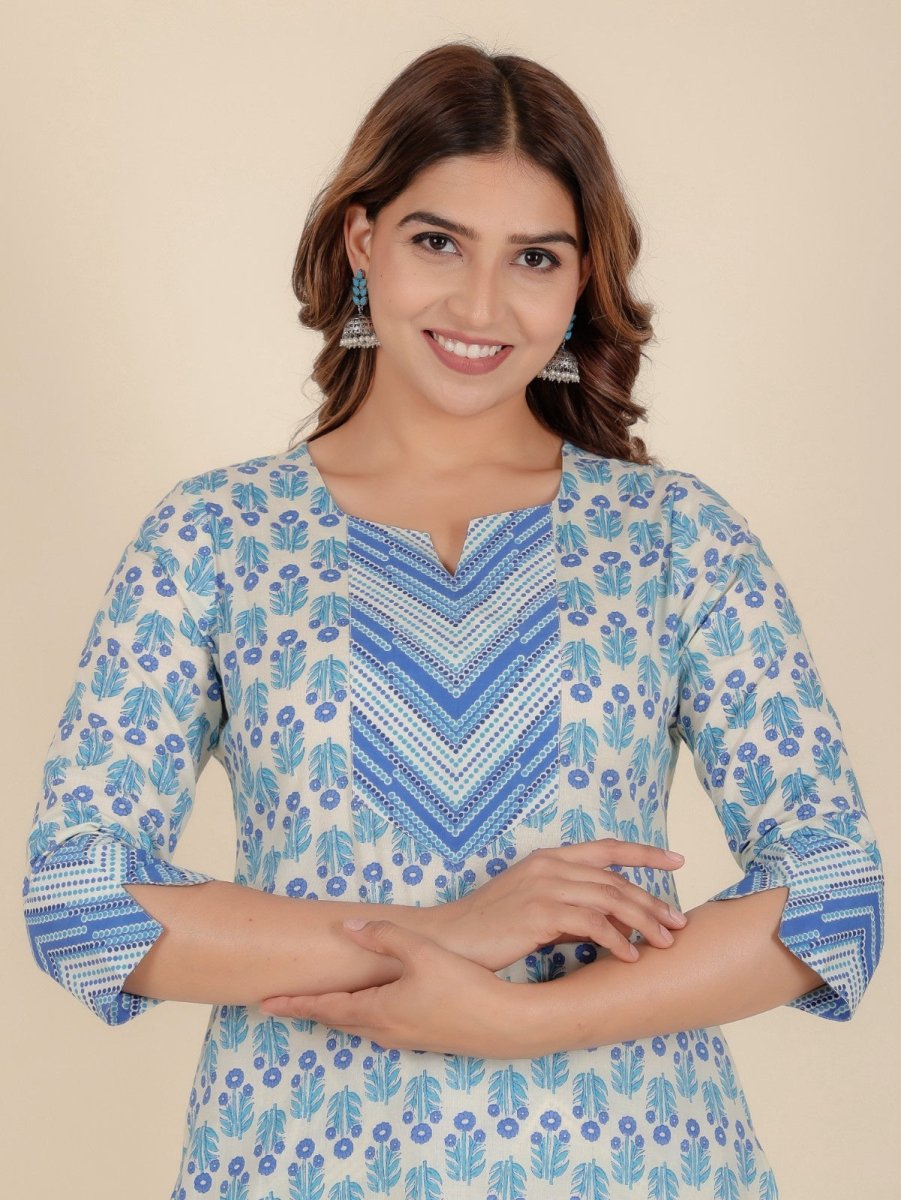 Aramya Straight Soft Cotton Floral Print Women's Kurta Set - White | Grocsy
