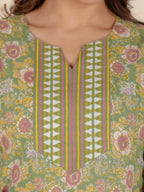 Aramya Straight Soft Cotton Floral Print Women's Kurta - Green | Grocsy