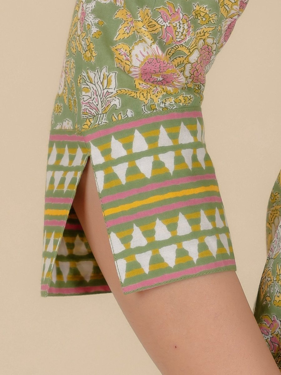 Aramya Straight Soft Cotton Floral Print Women's Kurta - Green | Grocsy