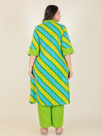 Aramya Straight Soft Cotton Bandhani Print Women's Kurta Set - Green | Grocsy