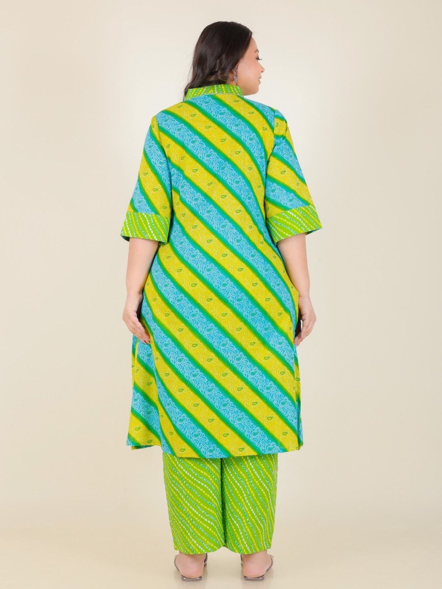 Aramya Straight Soft Cotton Bandhani Print Women's Kurta Set - Green | Grocsy