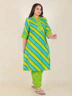 Aramya Straight Soft Cotton Bandhani Print Women's Kurta Set - Green | Grocsy