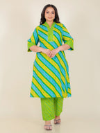 Aramya Straight Soft Cotton Bandhani Print Women's Kurta Set - Green | Grocsy