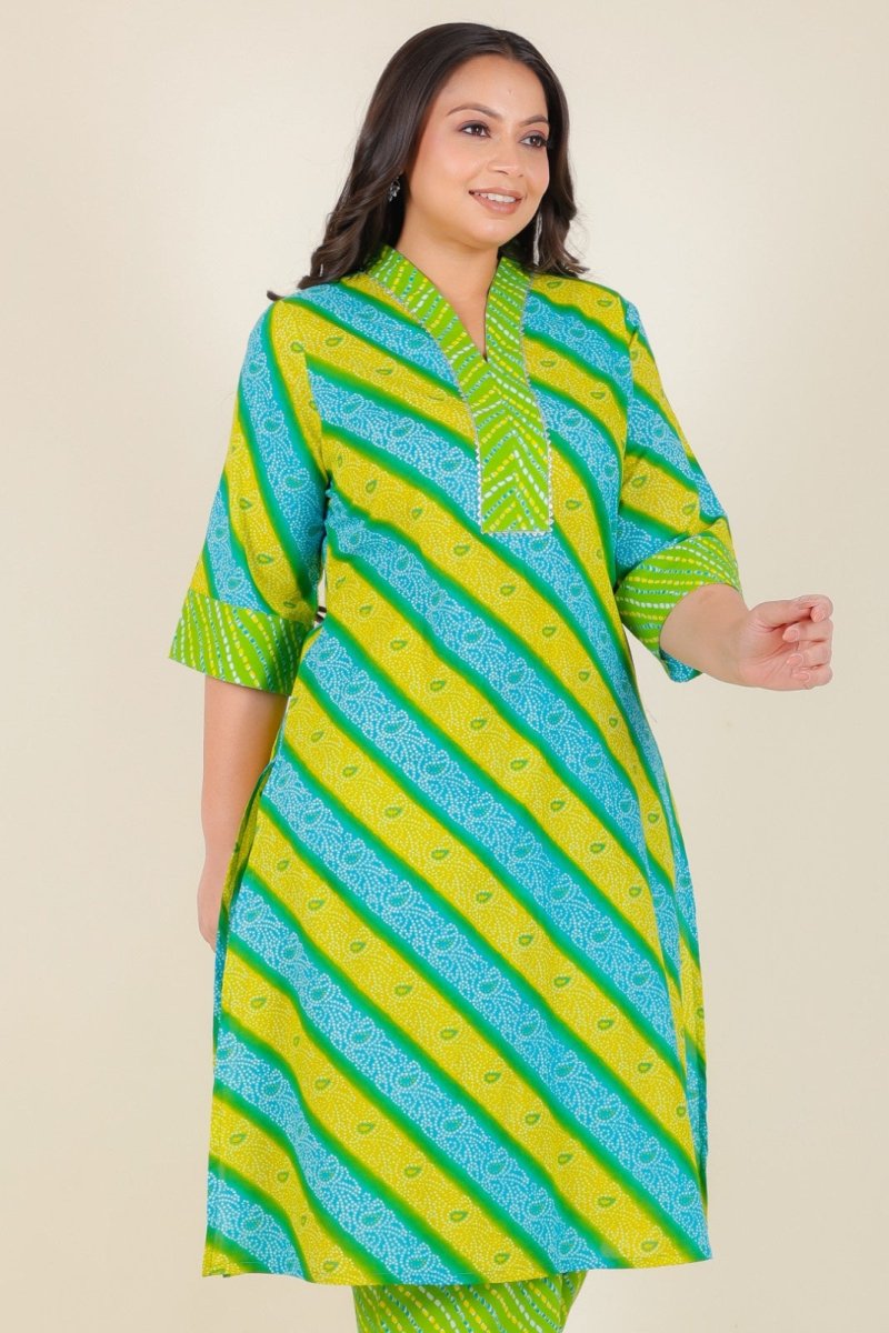 Aramya Straight Soft Cotton Bandhani Print Women's Kurta - Green | Grocsy