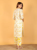 Aramya Straight Soft Cotton Floral Print Women's Kurta Set - Yellow | Grocsy
