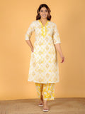 Aramya Straight Soft Cotton Floral Print Women's Kurta Set - Yellow | Grocsy