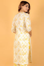 Aramya Straight Soft Cotton Floral Print Women's Kurta - Yellow | Grocsy