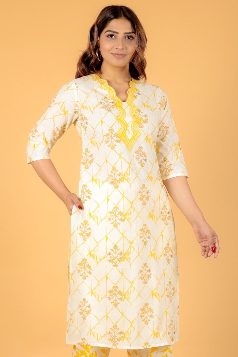 Aramya Straight Soft Cotton Floral Print Women's Kurta - Yellow | Grocsy