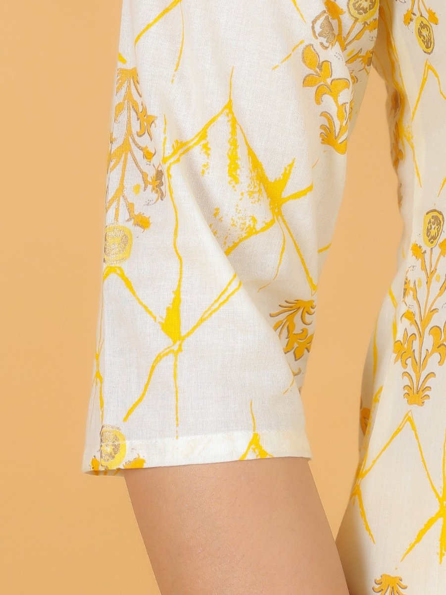 Aramya Straight Soft Cotton Floral Print Women's Kurta - Yellow | Grocsy
