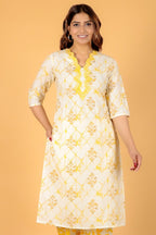 Aramya Straight Soft Cotton Floral Print Women's Kurta - Yellow | Grocsy