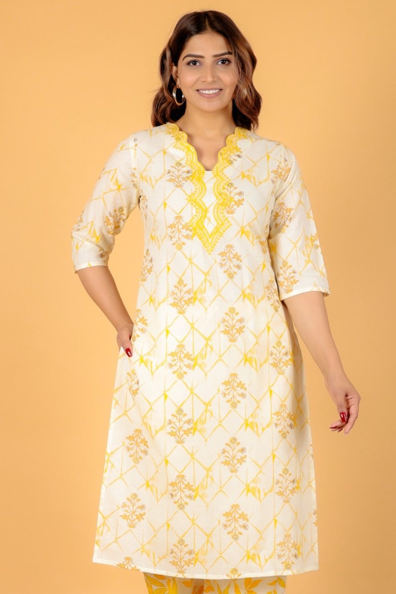 Aramya Straight Soft Cotton Floral Print Women's Kurta - Yellow | Grocsy