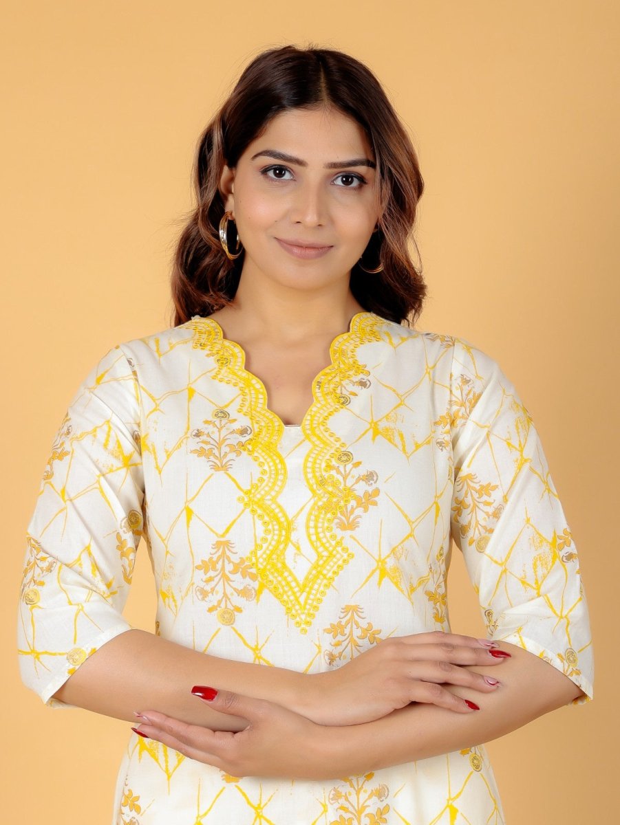 Aramya Straight Soft Cotton Floral Print Women's Kurta - Yellow | Grocsy