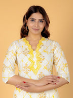 Aramya Straight Soft Cotton Floral Print Women's Kurta - Yellow | Grocsy