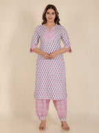 Aramya Straight Soft Cotton Floral Print Women's Kurta Set - Off White | Grocsy